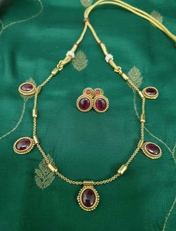 Ruby Chain Necklace with Ruby Earing