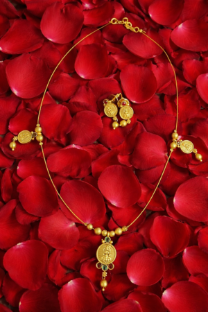 Invisisble Chain with Lekshmi Coin necklace Pendant with Earing