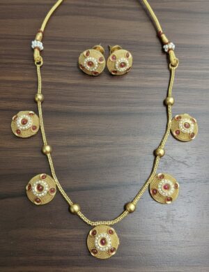 Round Ruby Chain Necklace with Round Ruby Earing