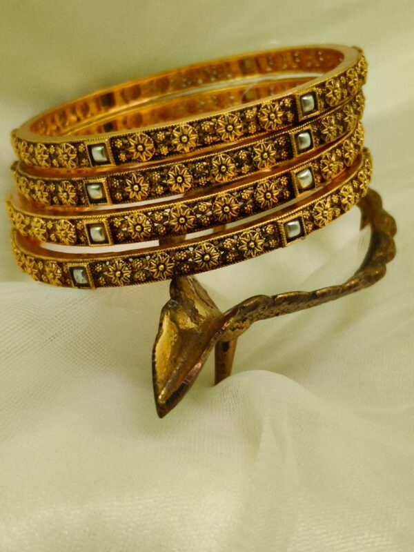 Pearl Bangle with Floral Design (2 pair)