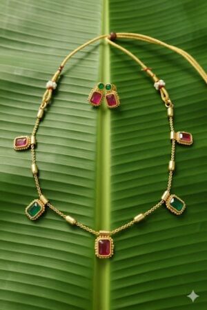 b6a162d0-217d-485c-9938-422e4bdc9599 Square Kempstone Chain Necklace with Ruby earings