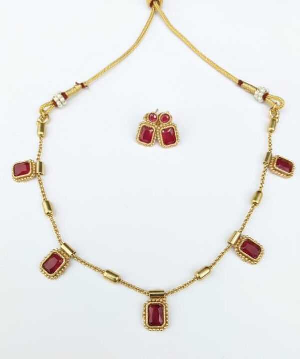 Square Ruby Chain Necklace with Square Ruby Earing