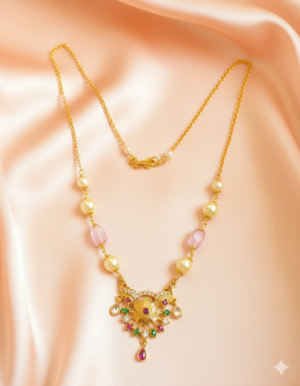 Pink Beads Neckchain With Peacock Pendant (00080)