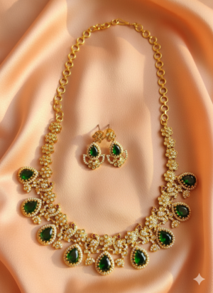 Emerald Peacock Floral Necklace (00075)