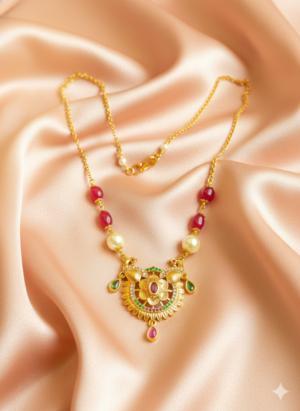Red Beads Neckchain With Peacock Pendant (00078)