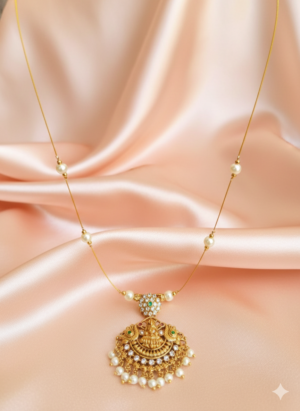 Anti-Tarnish Invisible Chain Attigai Lekshmi Pendant  (00067)