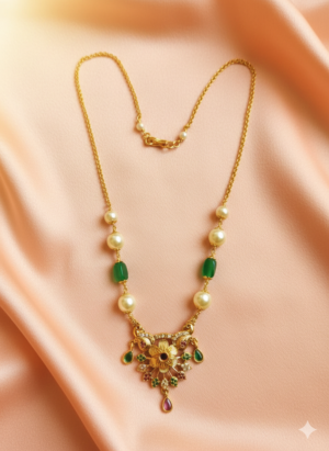 Green Beads Neckchain With Peacock Pendant (00079)